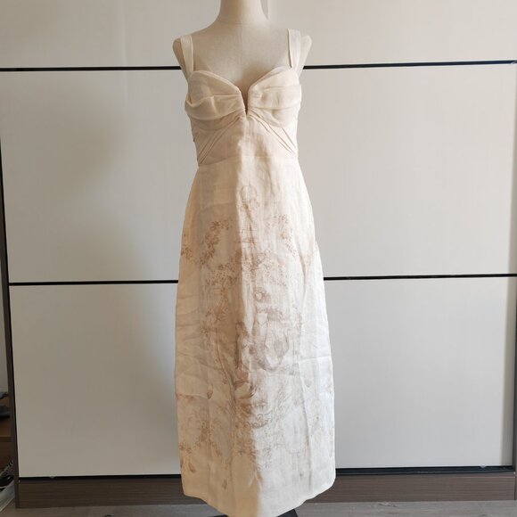 Zimmermann Drape Midi Dress In Mermaid Toile A linen midi dress featuring a fitt - Picture 2 of 12